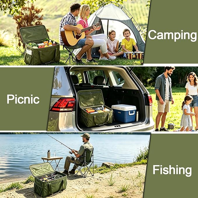 Tactical Camping Storage Bag, Utility Camping Tote Kitchen Organizer Storage Box, Trunk Organizer with Shoulder Strap,Outdoor Garden Tool Bag for Camping, Travel, Picnic (03-green)
