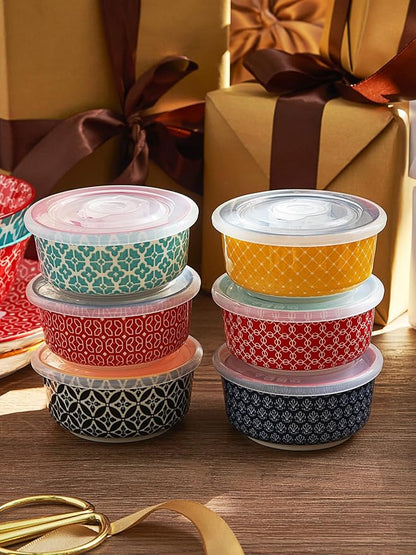 DOWAN Ramekins with Lids 4 oz Oven Safe for Creme Brulee Souffle, Ceramic Custard Cups for Baking, Small Bowls for Pudding Dip Ice Cream, Set of 6, Vibrant Colors