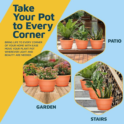 10-Inch Whiskey Barrel Planters Outdoor Pack of 10 - Durable Plastic Plant Pots for Indoor & Outdoor Use with Drainage & Saucer, Lightweight Rustic Barrel Planters for Flowers, Herbs & Small Plants