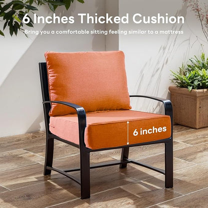 6 inches Thicker Outdoor Chair Cushions Set- 24" *24" *6" Waterproof Patio Furniture Cushions with Removable Cover, 28D High Density Sponge Filling Thicken Outdoor Patio Cushions - Orange