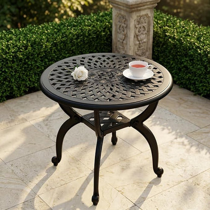 Cast Aluminum Outdoor Side Table, All Weather Round Small Coffee Table for Patio,Park,Lawn,Yard (21" Black)