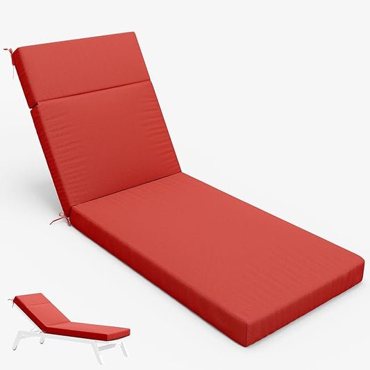 Chaise Lounge Cushions Outdoor Furniture, High-Density Foam Chair Cushion with Ties 80 L x 26 W x 4 D in, Weather & Fade Resistant for Patio Recliner Chairs Cushions for Lawn, Pool, Red