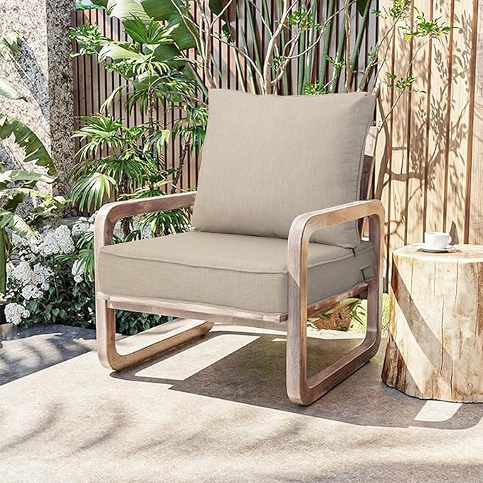 COZYVIDA Outdoor/Indoor 24x27.5 inch Deep Seat Patio Cushions Set of 2 Resilient Foam Filling Water Repellent Stain-Resistant UV Resistant Weather Resistant Patio Cushions Putty