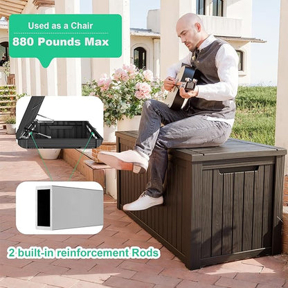 180 Gallon Deck Box, Waterproof Resin Outdoor Storage Box Lockable for Patio Furniture, Fade Resistant Patio Side Table & Organizer for Garden Tools, Pool Floats, Outdoor Cushions, Black