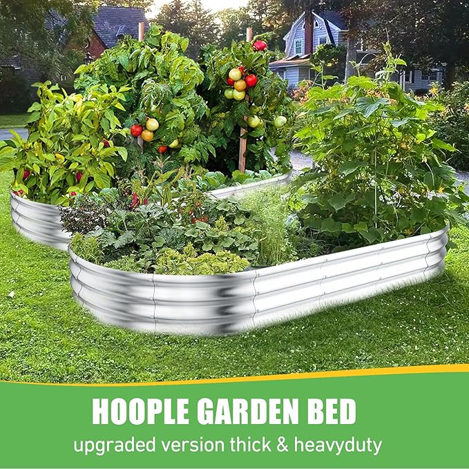 HOOPLE 2 Pack 8x4x1FT Galvanized Raised Garden Beds for Vegetables, Large Oval Metal Planter Box Outdoor, 32 Cu Ft Deep Open Bottom Garden Bed Kit for Backyard, Flowers, Herbs & Deep-Rooted Plants
