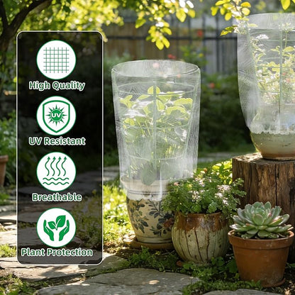 4 Pcs Garden Bird Netting for Small Round Plant Cage, 23" H x 8" W Tomato Cage Mesh Plant Cover with Drawstring, Small Plants Trelli Pest Barrier Garden Protection Net for Pots Plants Vegetables