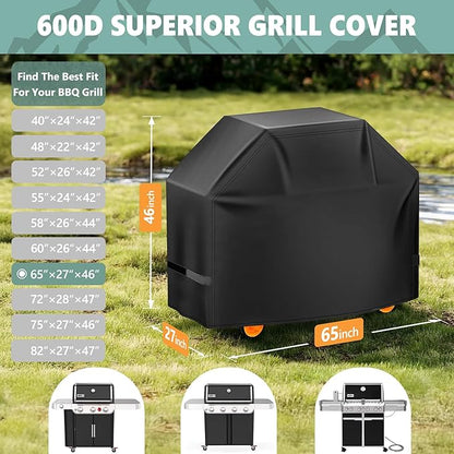 Grill Cover 65 Inch - Superior BBQ Cover for Weber Genesis 400 and Summit 400 Series Gas Grill - 600D Outdoor Barbecue Cover for Weber 4 Burner Genesis ii E325s, E410 and Summit E470, S420
