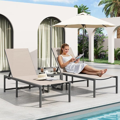 Amopatio Outdoor Lounge Chairs Poolside Chaise Lounge for Patio | Weather Resistant Rust Free Frame Breathable Textilene 5-Position Adjustable Backrest 400 LBS Capacity