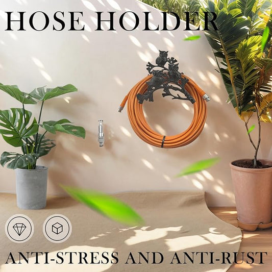 Owl Decorative Hose Holder – Decorative Cast Iron Garden Hose Hanger for Outside Wall, Heavy Duty Vintage Hose Reel for Patio, Yard, or Villa (garden hose holder)