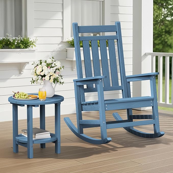SERWALL Round Outdoor Side Table, HDPE Small Adirondack End Table,2-Tier Patio Side Table for Backyard Pool Porch Garden Lawn, Navy