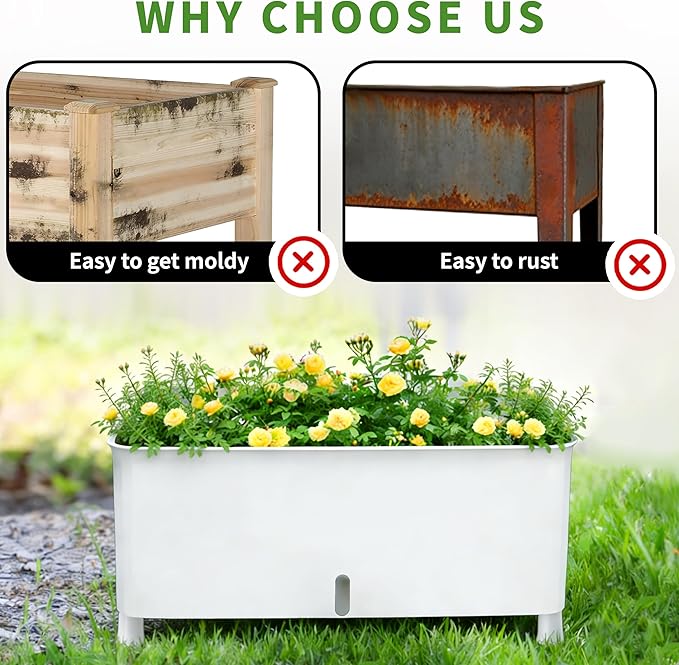 MNKXL Self-Watering Raised Planter Box with Lockable Wheels,3-Tier Elevated Garden Bed with Visible Water Level Window,Indoor Outdoor Plastic Plant Box for Flowers,Vegetables & Herbs