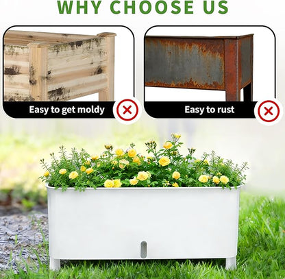 MNKXL Self-Watering Raised Planter Box with Lockable Wheels,3-Tier Elevated Garden Bed with Visible Water Level Window,Indoor Outdoor Plastic Plant Box for Flowers,Vegetables & Herbs