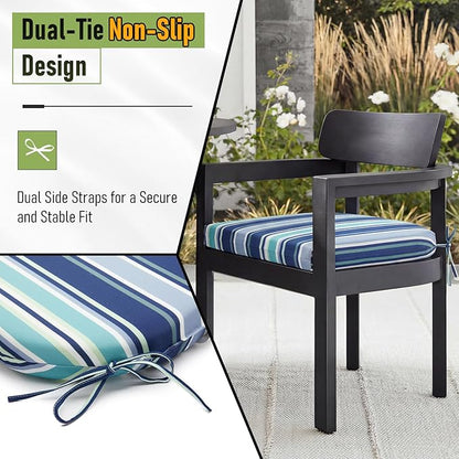 Basic Beyond Outdoor Chair Cushions Set of 4, Outdoor Cushions for Patio Furniture, Water Resistant Patio Chair Cushions with 2 Ties, 17x16x2, Pinstriped Blue