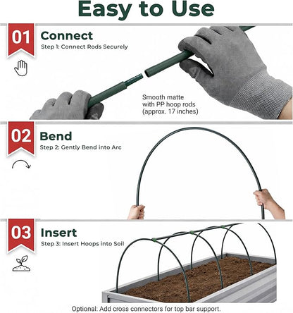 Gardzen Garden Hoops for Raised Beds Greenhouse Hoops, DIY Kit for Row Cover Garden Netting, All Season Plant Protection, 48 Pcs