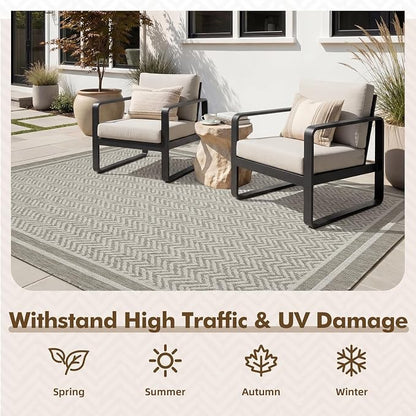 MontVoo-Outdoor Rug-Patio Rug 6x9 Polypropylene Indoor Outdoor Rugs Outdoor Carpet for Patio Deck Balcony Porch, Textured Weave, Durable for High Traffic, Fade-Resistant, Boho Farmhouse Silver Grey