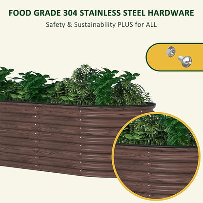 MUPATER Galvanized Raised Garden Bed Outdoor 8x2x2ft, 9-in-1 Metal Raised Planter Box W/ 2 Aluminum Support Rods, Oval Outdoor Raised Garden Bed for Vegetable, Flower, Backyard and Patio, Rustic