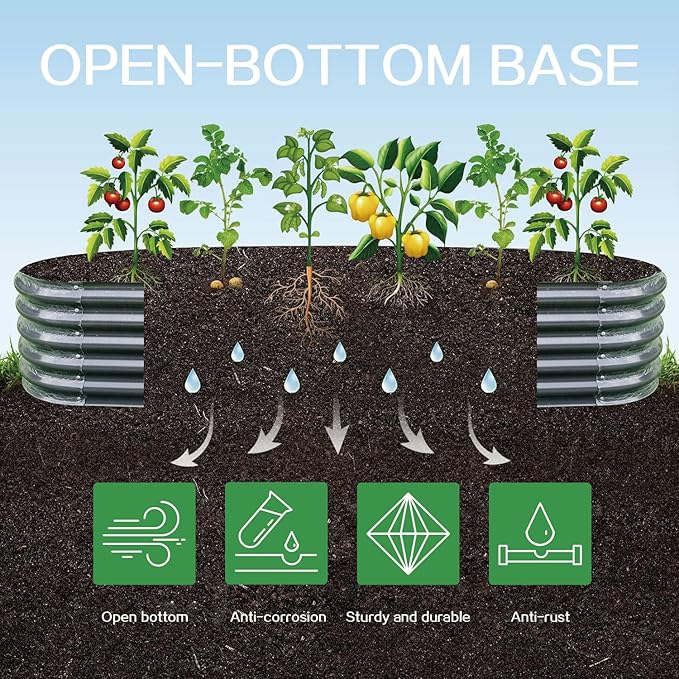 Gardmax Galvanized Raised Garden Bed, Lightweight Planter Boxes Outdoor with Easy Assembly, Large Garden Bed for Vegetables, Fruits, Flower Dark Grey 8x2x1.5 FT