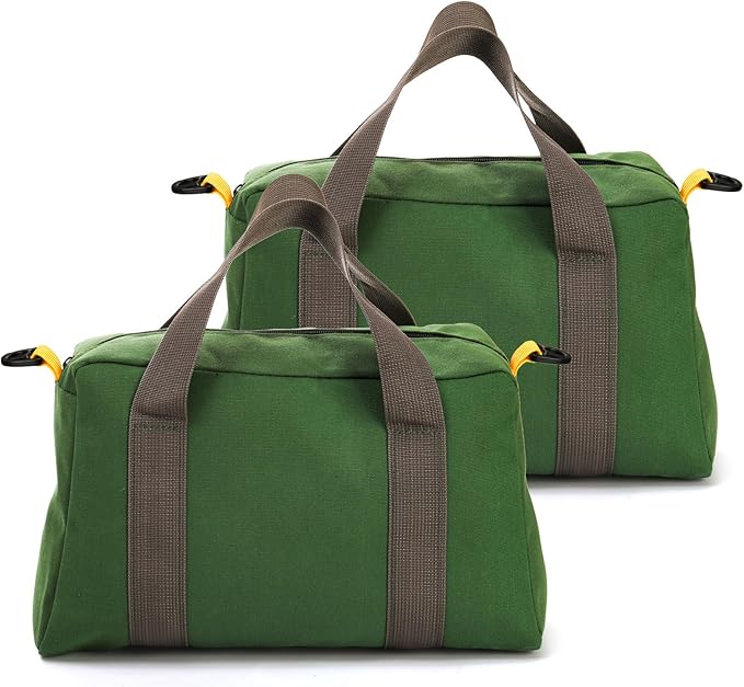WRINGKIT 2 Pack Wide Mouth Tool Bags, 14" Heavy Duty Canvas Tool Storage Bag, Large Capacity Zipper Utility Tools Tote Organizer Pouch for Electricians, Carpenter, Mechanic