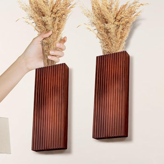 2PCS Wood Wall Planter for Indoor Plants, Wooden Hanging Planter for Dried Flowers and Artificial Greenery Plants, Wooden Pocket Vases,Modern Farmhouse Wood Wall Decor for Living Room,Bedroom,Bathroom