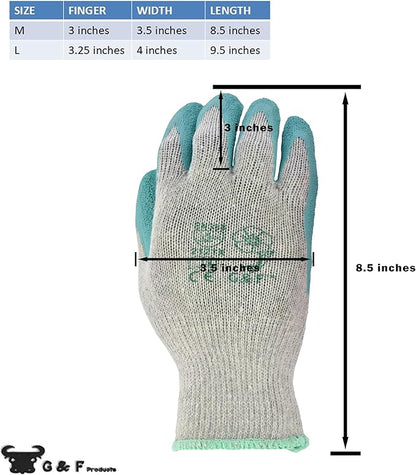 G & F Rubber Latex Double Coated Work Gloves for Construction, gardening gloves, heavy duty Cotton Blend