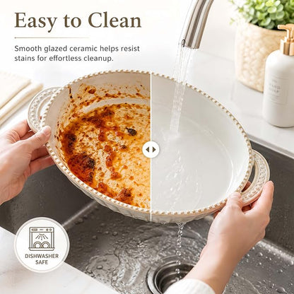 Casserole Dish for Oven, Ceramic Baking Dishes Set, Oval Hobnail Bakeware Set of 3, 9.25"/12.28"/14.37" Baking Dishes with Handle, Deep Lasagna Pan for Roasting, Holiday Dinner, Wedding Gifts, Arctic White
