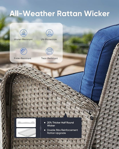 Outdoor Rocking Chairs Set of 2-Patio Table and Chairs Set Outdoor Conversation Furniture Sets for Deck Porch Garden Balcony Poolside-Grey/Blue
