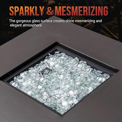 Skyflame 10-Pound Fire Glass Beads for Fire Pit Fireplace, 1/2-Inch Size Crystal Ice Reflective Decorative Blended Fireglass Drops for Landscaping