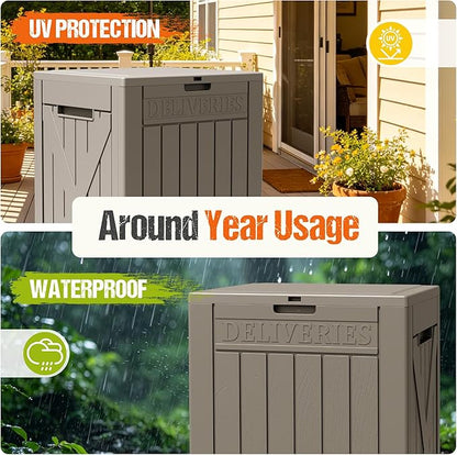 Flamaker 50 Gallon Deck Box, Package Delivery Box for Outside, Outdoor Package Drop Container for Gifts, Waterproof Plastic Storage Container with Lockable Secure for Porch (Brown)