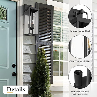 Dusk to Dawn Outdoor Wall Sconce Lights, 20 Inch Tall Transitional Exterior Wall Lighting with Clear Glass, Anti-Rust Powder Coat Black Modern Outside Lantern for Front Porch, DDRZ008M-2 BK