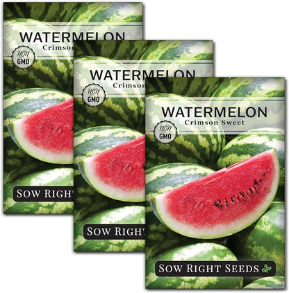 Sow Right Seeds - Crimson Sweet Watermelon Seeds for Planting - Non-GMO Heirloom Packet with Instructions to Plant a Home Vegetable Garden - Large Red Melon with Sweet Flesh - Summer Variety (3)
