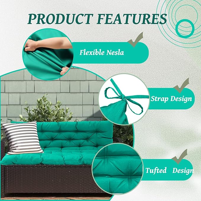 2/3 Seater Swing Replacement Cushion, Waterproof Porch Swing Cushions with Backrest, Thickened Bench Cushions for Outdoor Furniture, for Outdoor Patio Swing (Lake Blue, 71 * 40in)