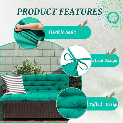 2/3 Seater Swing Replacement Cushion, Waterproof Porch Swing Cushions with Backrest, Thickened Bench Cushions for Outdoor Furniture, for Outdoor Patio Swing (Lake Blue, 71 * 40in)
