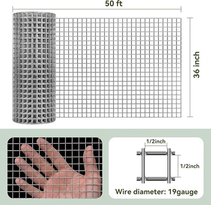 Amagabeli Hardware Cloth 1/2 inch 36inx50ft 19 Gauge Chicken Wire Fence Hot-Dipped Galvanized After Welding Wire Mesh Roll for Vegetable Garden Fencing Plant Supports Poultry Netting Cage Snake Gopher