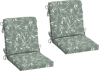 Arden 2-Pack Outdoor Patio Dining Chair Cushion, 20x44, Rain-Proof Seat Pad, Fade-Resistant Outdoor Cushion Sage King Palm