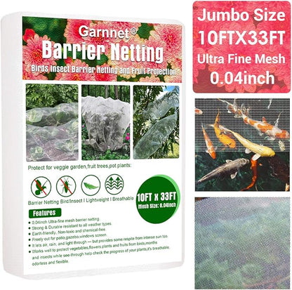 Garden Pest Barrier Netting, 10ftx33ft Ultra Fine Mesh Netting Bugs Out Net Covers Row Cover Protect Plants Flowers Against Cicada Birds Insect Strawberry Net for Blueberry Bush Trees Raised Bed