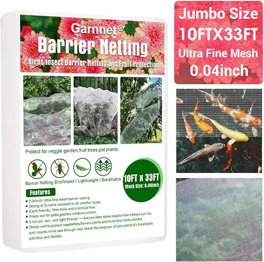Garden Pest Barrier Netting, 10ftx33ft Ultra Fine Mesh Netting Bugs Out Net Covers Row Cover Protect Plants Flowers Against Cicada Birds Insect Strawberry Net for Blueberry Bush Trees Raised Bed