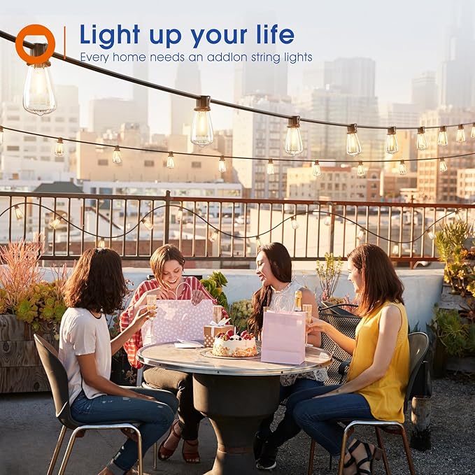addlon 100FT(50FT*2) LED Outdoor String Lights Waterproof Patio Lights with Shatterproof ST38 Replaceable Bulbs, Dimmable Outside Hanging Light Connectable for Porch, Backyard, 2200K