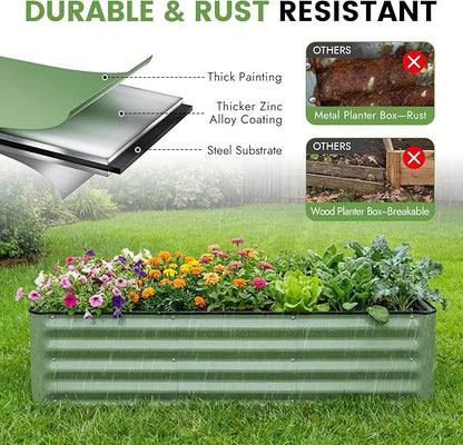 INNO STAGE Galvanized Raised Garden Bed Kits, 4x2x1ft Metal Raised Garden Beds Outdoor, Steel Raised Planter Bed with Gloves for Vegetables & Flowers Patio Ground Planter Box (Olive Green, 1PC)