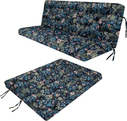 Swing Replacement Seat Cushions, 2-3 Seater Bench Cushions for Outdoor Furnitur with Backrest, Garden Recliner Seat Cushions Waterproof Sofa Pads (Leaves+Flower Pattern, 55x40in)