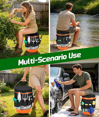 5 Gallon Bucket Seat with Tool Organizer Bag, Bucket Seat Lid & Tool Storage Caddy, Silent 360° Swivel Bucket Chair, Waterproof Comfortable Cushion for Camping, Fishing, Gardening, Yard Work, Hunting