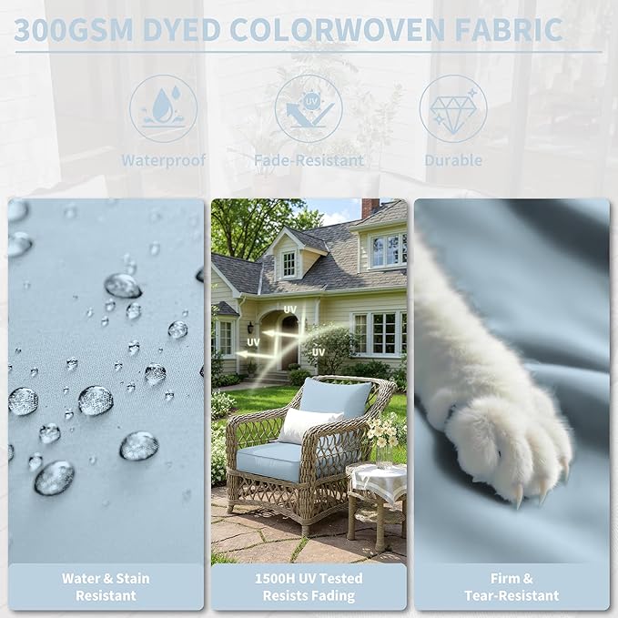 Premium Outdoor Seat Cushion Chair Cushions for Patio Furniture 22 L X 24 W X 4 H Waterproof & Fade Resistant Deep Seat and Backrest Cushion Set with Removable Covers for Chair, Sofa