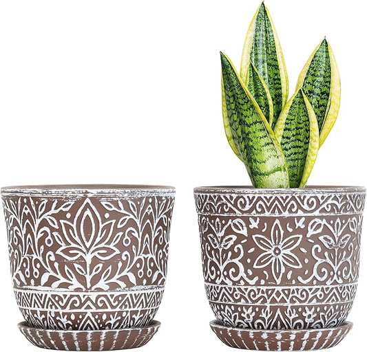 Gepege 6 Inch Ceramic Planter, Plant Pot with Drainage Holes and Saucers for Indoor Plants, Small Flower Pot, Birthday for Women Mom