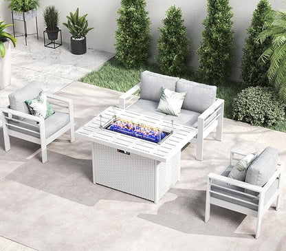 LayinSun Outdoor Aluminum Furniture Set, 4 Pieces Patio Sectional Conversation Chat Sofa Modern Seating Set with Coffee Table