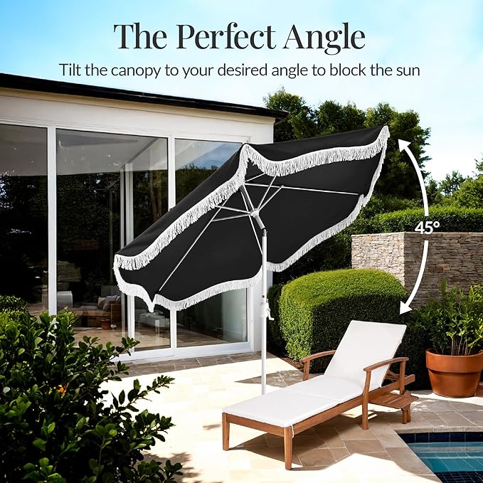 Best Choice Products 9ft Fringe Market Patio Umbrella – Outdoor Boho Tassel Sunshade for Table, Pool, Deck, Backyard – UPF50+, Easy Tilt, Heavy Duty Steel Pole & Ribs