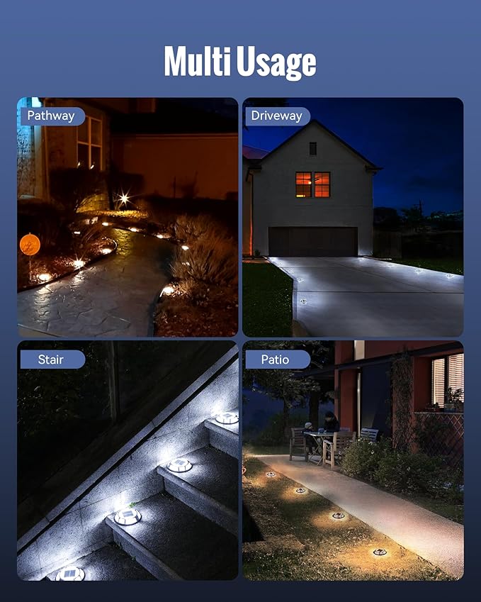 Solar Driveway Lights Dock Light Waterproof 12 Pack, 2 Colors in 1 Outdoor LED Solar Deck Lights, Solar Powered Walk Way Lights Road Marker for Warning Stair Pathway Patio (Warm & Cool)