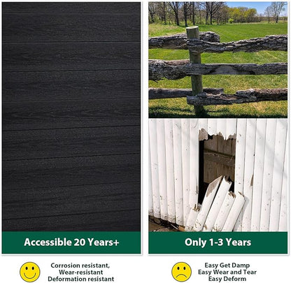 6×6Ft Outdoor Privacy Fence Panel, Decorative Garden Fence Panels, Windproof Wood Plastic Composite Fence for Outside, Yard Backyard and Swimming Pool （Black, 2 Post）