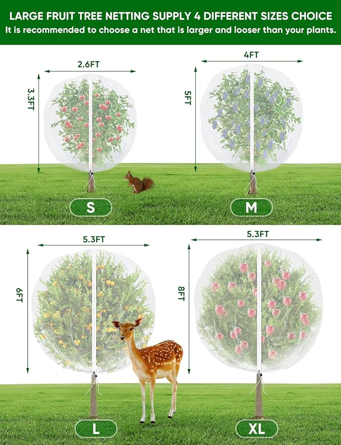 Fruit Tree Netting with Zipper - 2Pcs 8x5.3 Ft Garden Bird Netting for Blueberry Bushes with Drawstring,Insect Plant Protection Mesh Net Bags for Tomato,Flowers,Animals,Cherry (2, 5.3 x 8 FT)