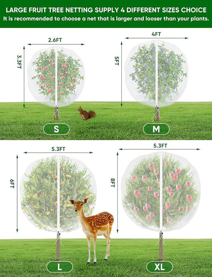Fruit Tree Netting with Zipper - 2Pcs 8x5.3 Ft Garden Bird Netting for Blueberry Bushes with Drawstring,Insect Plant Protection Mesh Net Bags for Tomato,Flowers,Animals,Cherry (2, 5.3 x 8 FT)