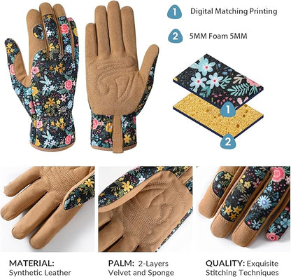 Pleneal Gardening Gloves for Women - Leather Garden Gloves Thorn Proof, Outdoor Protective Working Gloves
