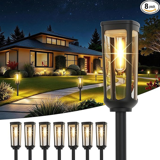 Solar Pathway Lights Outdoor Waterproof IP65, 8 Pack Warm White Solar Walkway Lights, Auto On/Off Outdoor Light for Lawn Garden Patio Driveway Decor Landscape Lighting